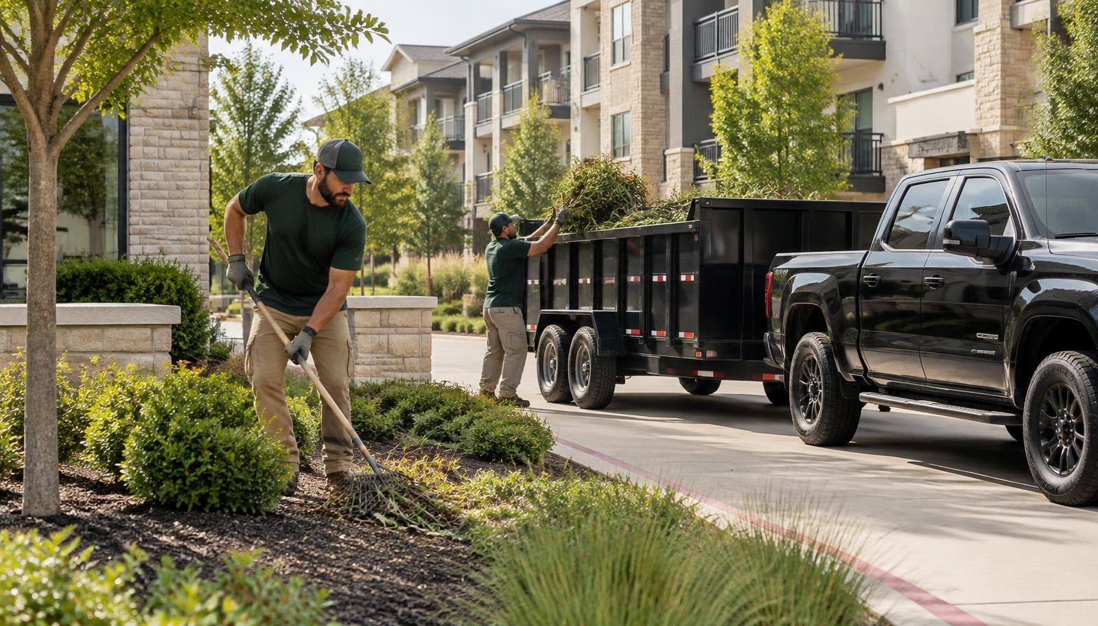 Commercial property in McKinney, TX after junk removal and landscape maintenance